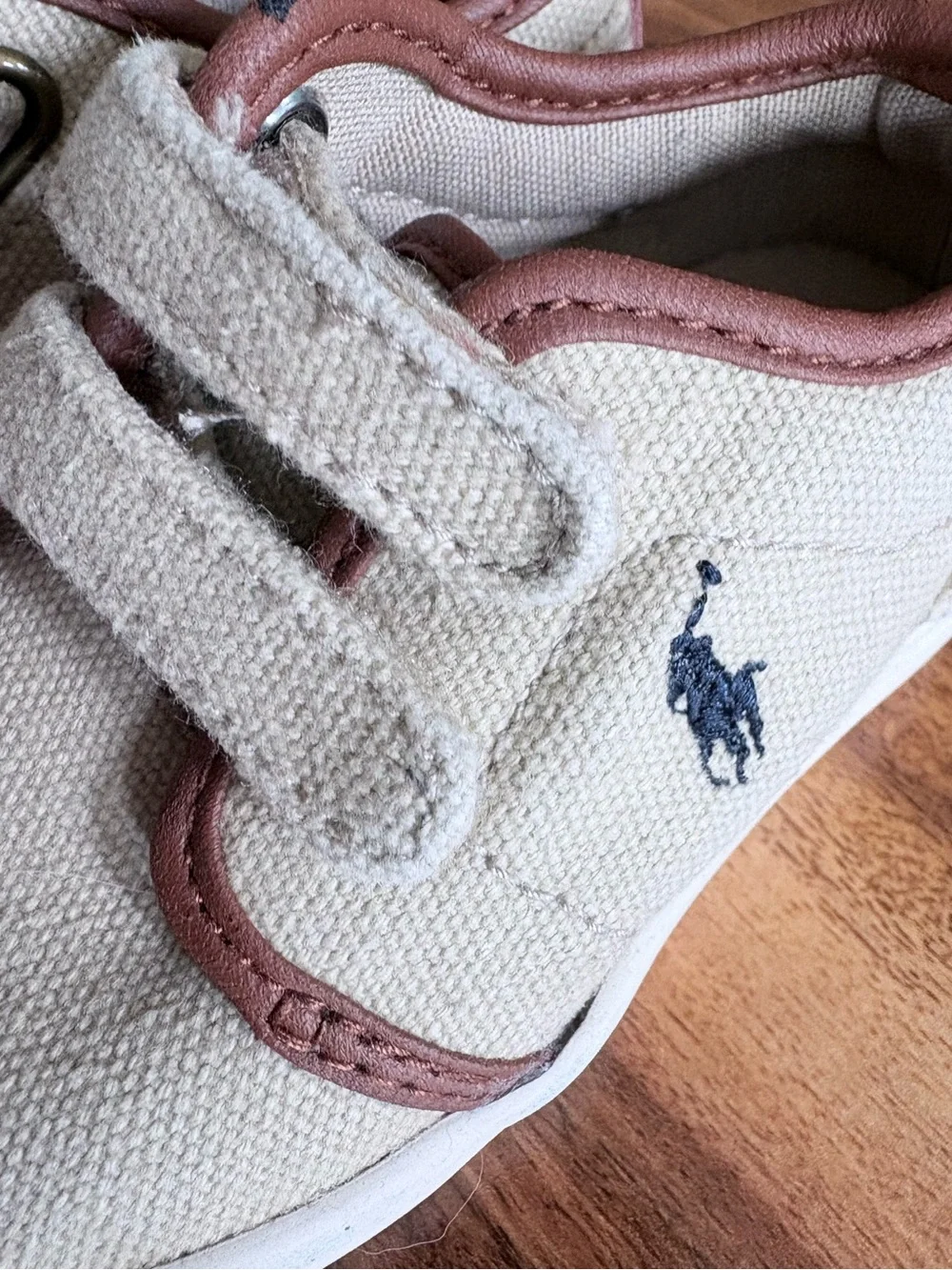 Ralph Lauren Polo Toddler Boys Khaki Canvas Double Velcro Shoes Size 5